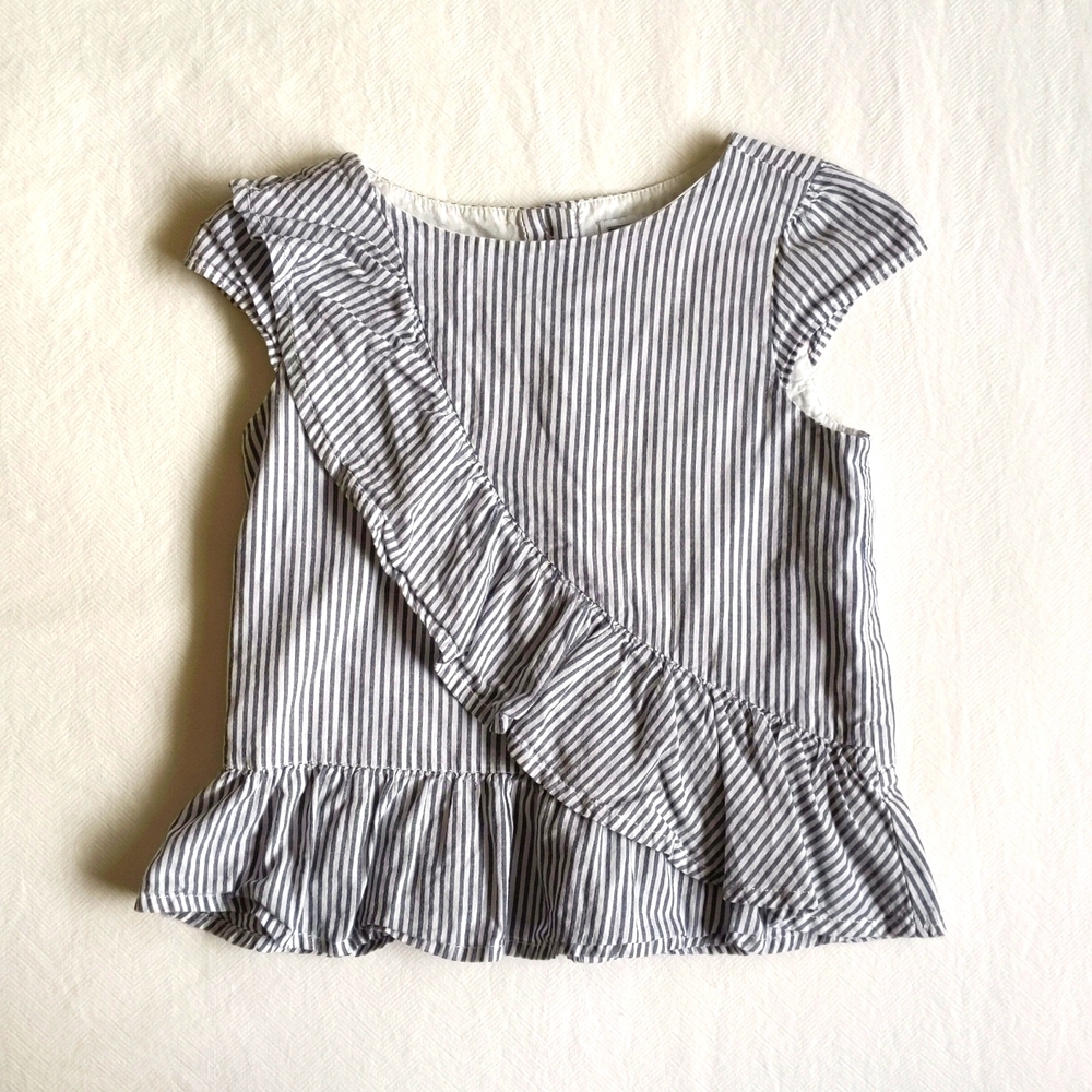 Janie and Jack Navy and White Striped Ruffle Top